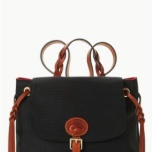 Dooney and Bourke black and  Brown nylon flap backpack with Leather accents